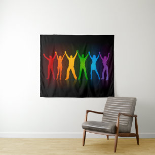 Slipperyjoe's six standing silhouettes arms raised tapestry