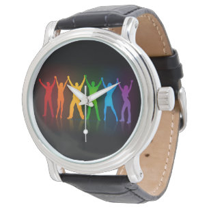 Slipperyjoe's six standing silhouettes arms raised watch
