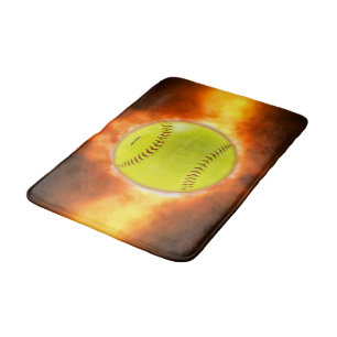 SlipperyJoe's softball on fire flames fireball ras Bath Mat