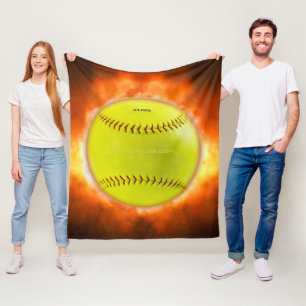 SlipperyJoe's softball on fire flames fireball ras Fleece Blanket