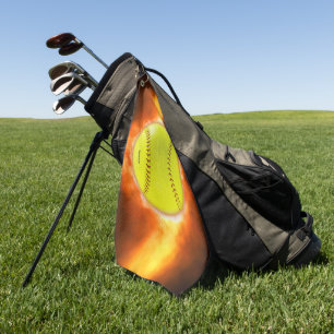 SlipperyJoe's softball on fire flames fireball ras Golf Towel