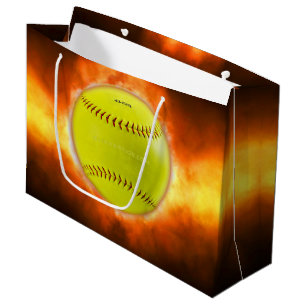 SlipperyJoe's softball on fire flames fireball ras Large Gift Bag