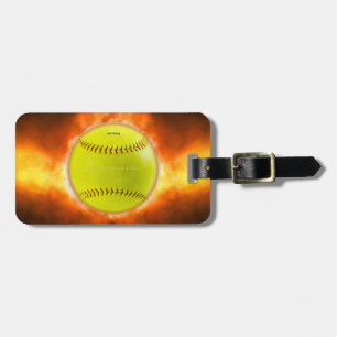 SlipperyJoe's softball on fire flames fireball ras Luggage Tag