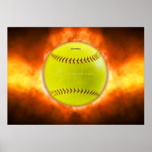 SlipperyJoe's softball on fire flames fireball ras Poster
