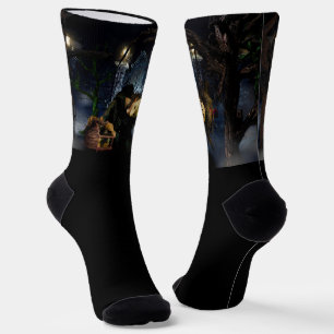 SlipperyJoe's spooky Halloween scary woods large i Socks