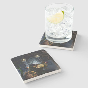 SlipperyJoe's spooky Halloween scary woods large i Stone Coaster