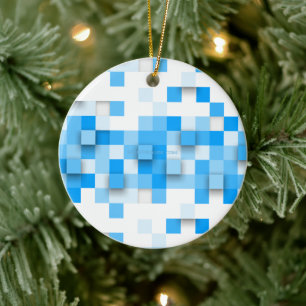 SlipperyJoe's squares artwork mosaic modern three- Ceramic Ornament