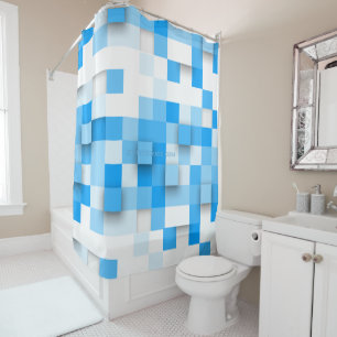 SlipperyJoe's squares artwork mosaic modern three- Shower Curtain