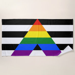 SlipperyJoe's Straight Ally Flag gay gifts LGBTQIA Beach Towel