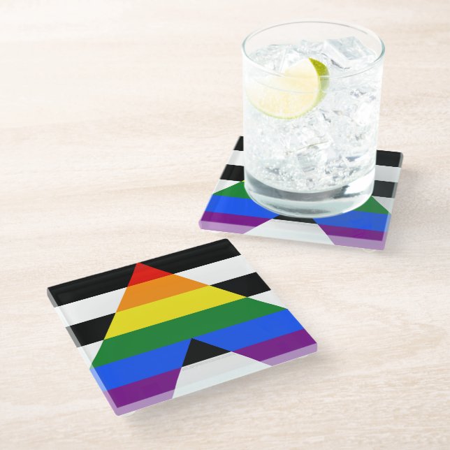 SlipperyJoe's Straight Ally Flag gay gifts LGBTQIA Glass Coaster (Angled)