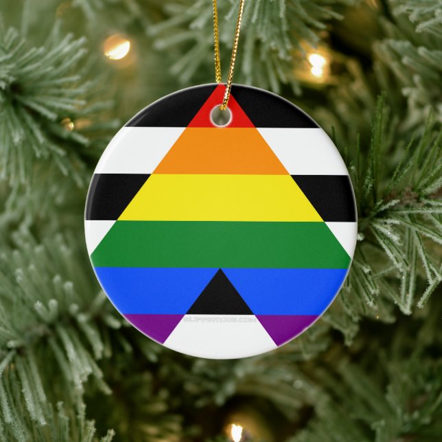 SlipperyJoe's straight ally flag smooth rainbow gr Ceramic Ornament (Tree)