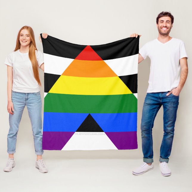 SlipperyJoe's straight ally flag smooth rainbow gr Fleece Blanket (In Situ)