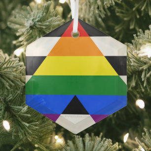 SlipperyJoe's straight ally flag smooth rainbow gr Glass Tree Decoration