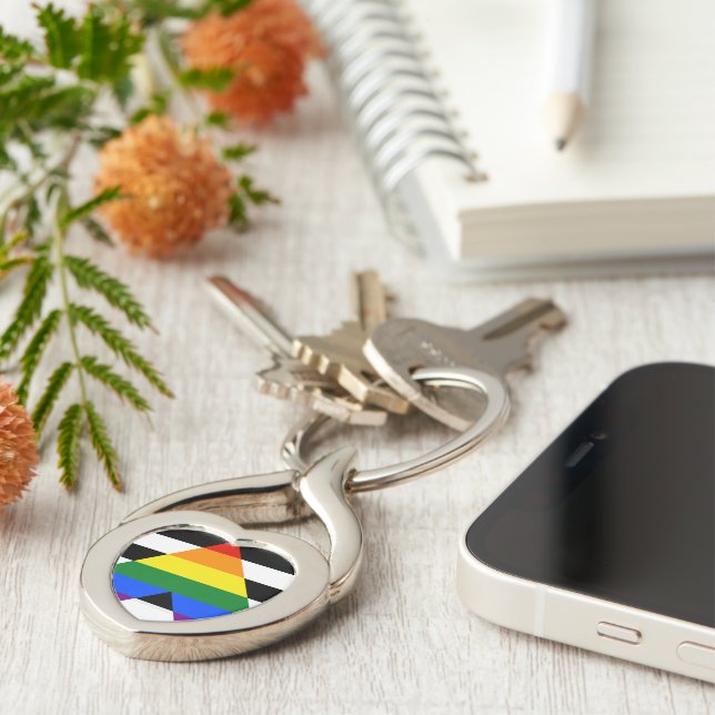 SlipperyJoe's straight ally flag smooth rainbow gr Key Ring (Side)