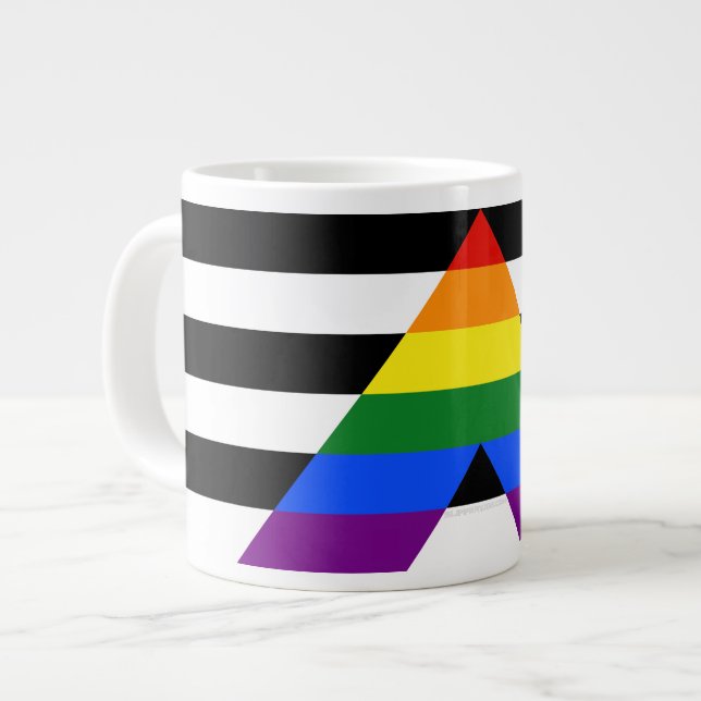 SlipperyJoe's straight ally flag smooth rainbow gr Large Coffee Mug (Front Left)