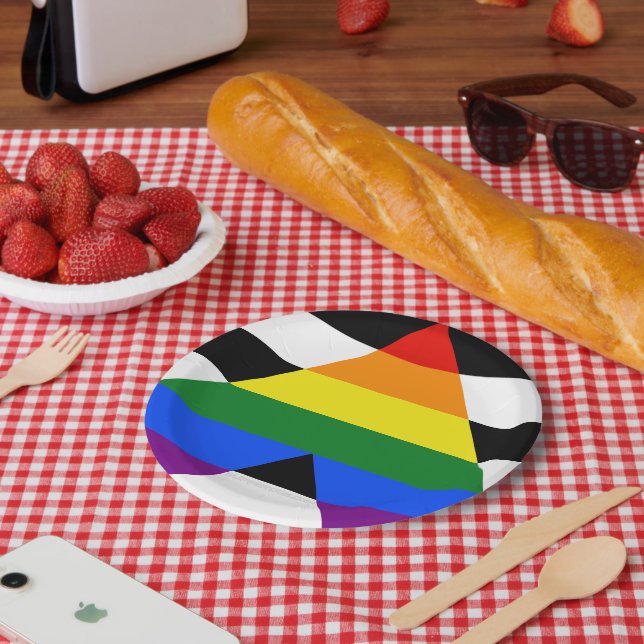 SlipperyJoe's straight ally flag smooth rainbow gr Paper Plate (Picnic)