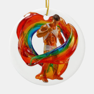 SlipperyJoe's striking modern Pride-themed masculi Ceramic Ornament