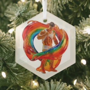 SlipperyJoe's striking modern Pride-themed masculi Glass Tree Decoration