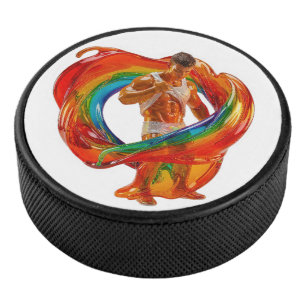 SlipperyJoe's striking modern Pride-themed masculi Hockey Puck