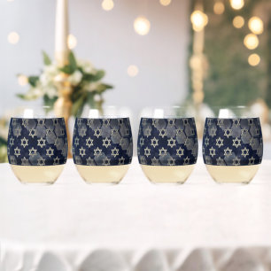 SlipperyJoe's strong Hanukkah vibe Star of David m Stemless Wine Glass