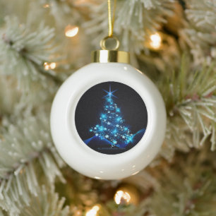 SlipperyJoe's stylised glowing Christmas tree brig Ceramic Ball Christmas Ornament