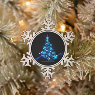SlipperyJoe's stylised glowing Christmas tree brig Snowflake Pewter Christmas Ornament