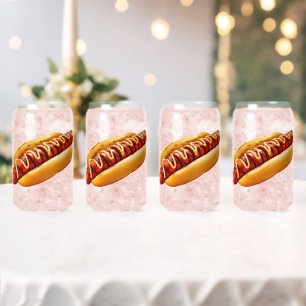 SlipperyJoe's summer BBQ vibe hot dog nestled soft Can Glass