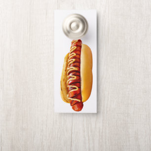 SlipperyJoe's summer BBQ vibe hot dog nestled soft Door Hanger