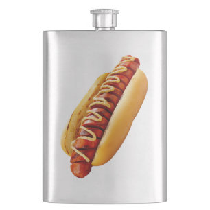SlipperyJoe's summer BBQ vibe hot dog nestled soft Hip Flask