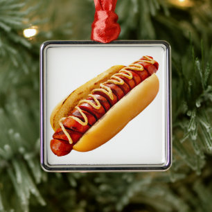 SlipperyJoe's summer BBQ vibe hot dog nestled soft Metal Ornament