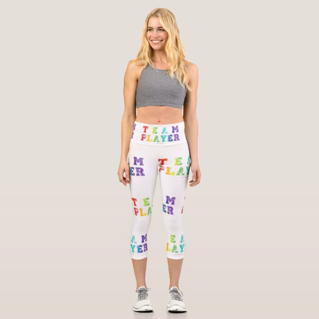 SlipperyJoe's team player filled with smooth rainb Capri Leggings (Front)