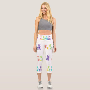 SlipperyJoe's Team Player words gradient rainbow c Capri Leggings