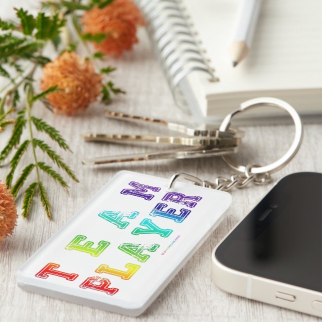 SlipperyJoe's Team Player words gradient rainbow c Key Ring (Front Right)