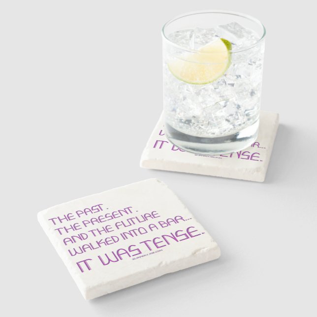 SlipperyJoe's tense word past future purple funny  Stone Coaster (Side)