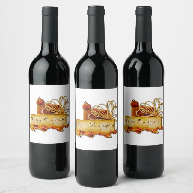 SlipperyJoe's Thanksgiving acorns leaves rope LGBT Wine Label (Bottles)
