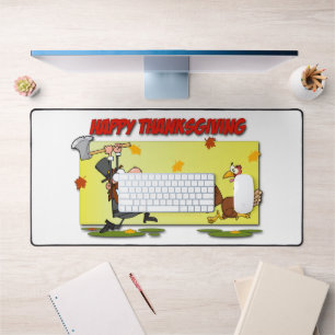 SlipperyJoe's Thanksgiving funny leaves pilgrim ru Desk Mat