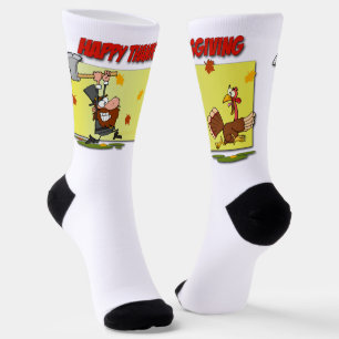 SlipperyJoe's Thanksgiving funny leaves pilgrim ru Socks