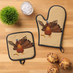 SlipperyJoe's Thanksgiving gobble responsibly live Oven Mitt & Pot Holder Set