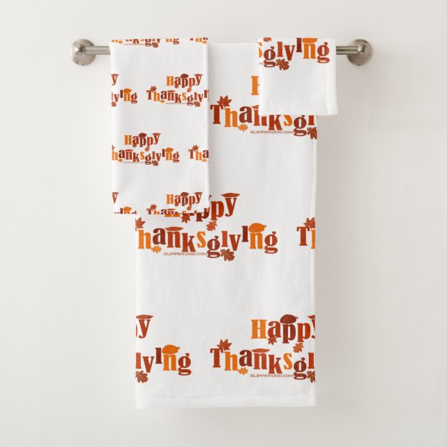 SlipperyJoe's Thanksgiving leaves brown orange pie Bath Towel Set (Insitu)