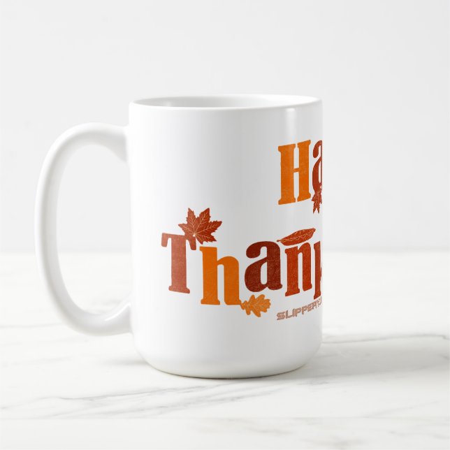 SlipperyJoe's Thanksgiving leaves brown orange pie Coffee Mug (Left)