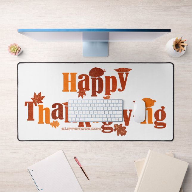 SlipperyJoe's Thanksgiving leaves brown orange pie Desk Mat (Office 1)