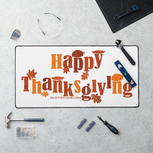 SlipperyJoe's Thanksgiving leaves brown orange pie Desk Mat (Workstation)