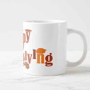 SlipperyJoe's Thanksgiving leaves brown orange pie Large Coffee Mug