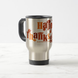 SlipperyJoe's Thanksgiving leaves brown orange pie Travel Mug