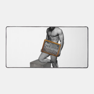 SlipperyJoe's Thanksgiving man hot six-pack abs un Desk Mat