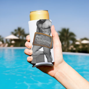 SlipperyJoe's Thanksgiving man hot six-pack abs un Seltzer Can Cooler