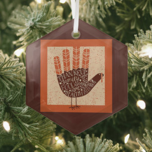 SlipperyJoe's Thanksgiving playful turkey illustra Glass Tree Decoration