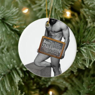 SlipperyJoe's Thanksgiving tradition muscular male Ceramic Ornament