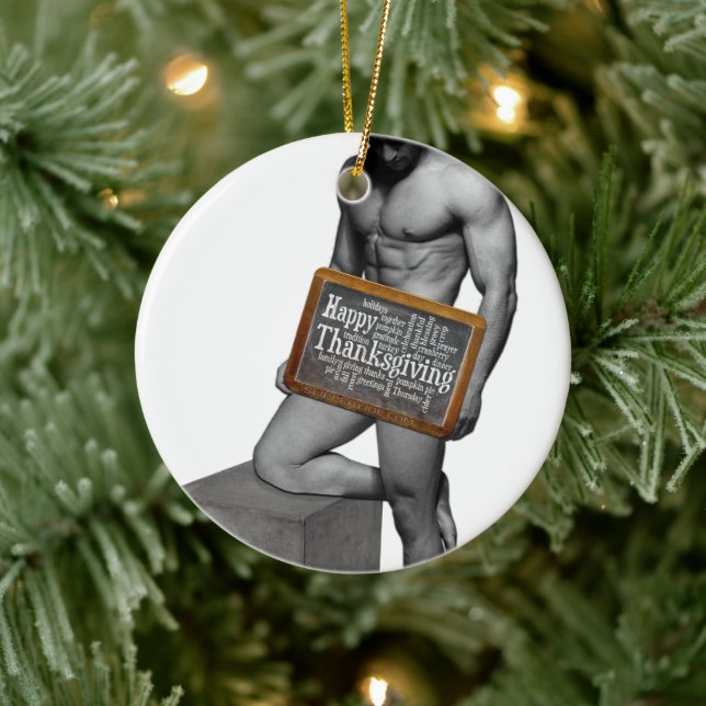 SlipperyJoe's Thanksgiving tradition muscular male Ceramic Ornament (Tree)