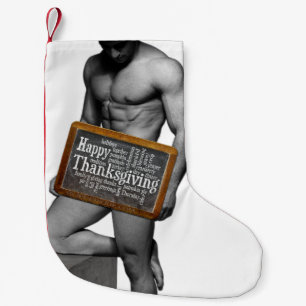 SlipperyJoe's Thanksgiving tradition muscular male Small Christmas Stocking